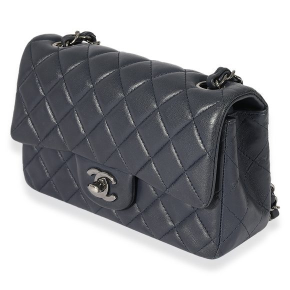 Chanel Navy Quilted Lambskin Rectangular Mini Flap Bag - Picture 2 of 8